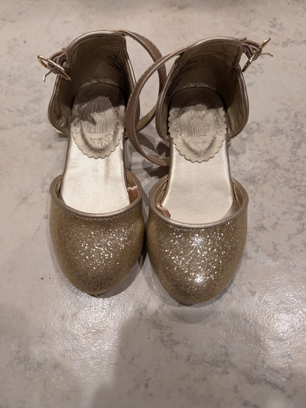 Disney Girls Gold Glitter Ankle-Strap Dress Shoes